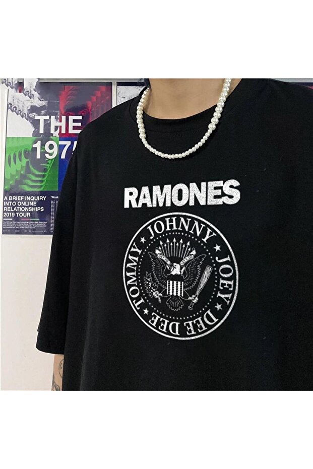 Rock Series Ramones Logo Black Unisex Oversize T-shirt