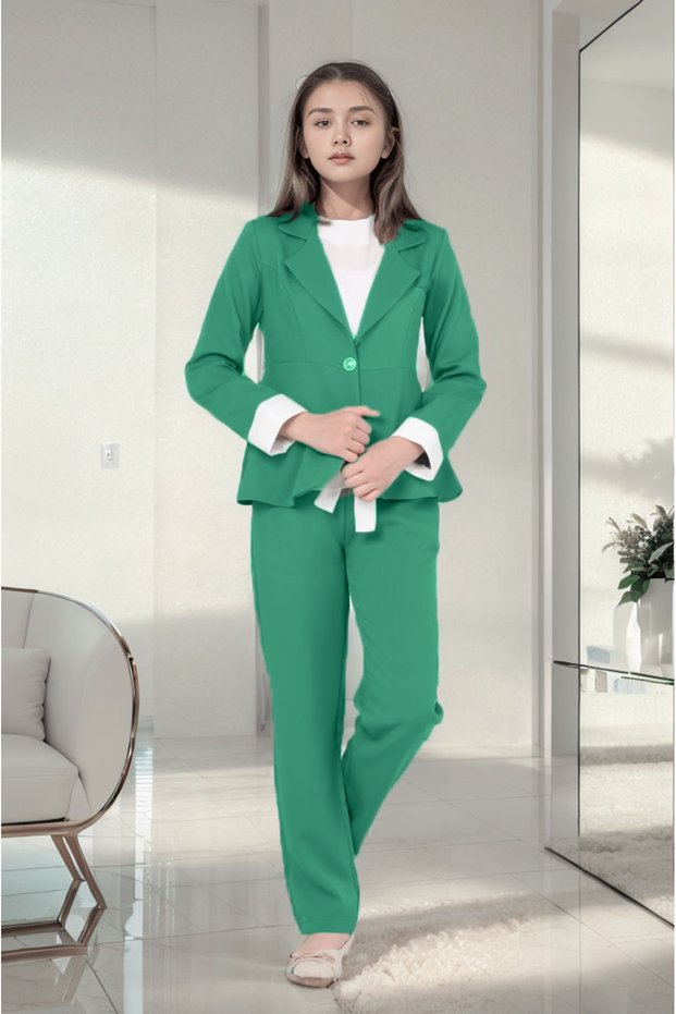 Girl's Suit Blazer Jacket-Blouse-Pants Set of 3