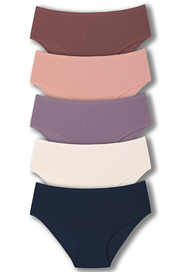 5-Piece Cotton Ribbed High Waist Large Size Women's Panties