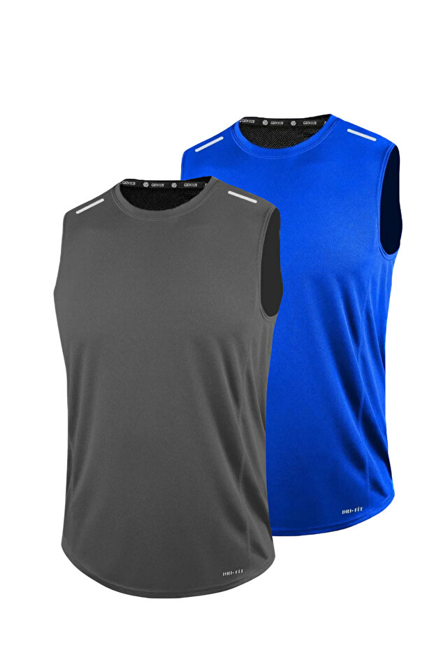 2 Pack Men's Moisture Absorbing Quick Dry Technical Performance Athlete Zero Sleeve T-shirt DRIFIT-SIFIRKOL2