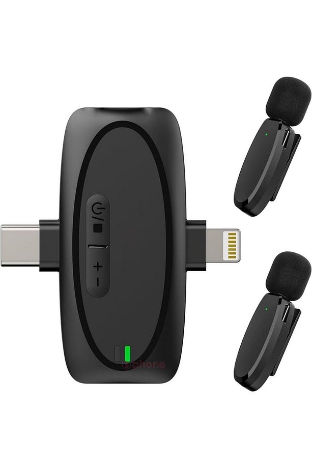 3in1 Alıcılı Çift Yaka Mikrofonu Yapay Zeka Gürültü Engelleyici 2.4Ghz USB-C Lightning Typce Giriş - 1
