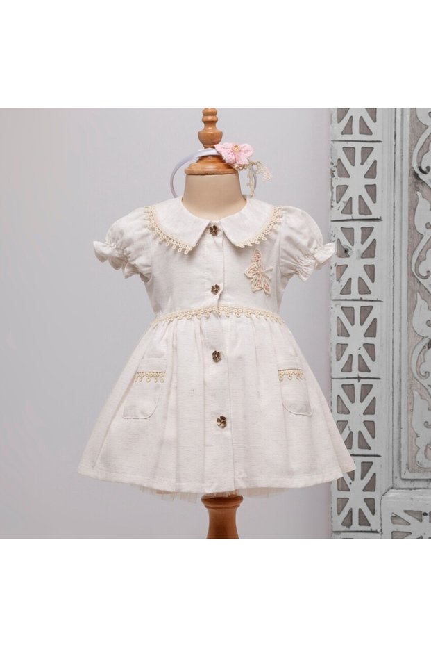 Vintage Inspired Elegant Baby Girl Dress - Decorated with Lace and Pearl Details