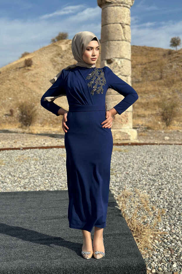 Orkide Abiye - Lacivert - 4