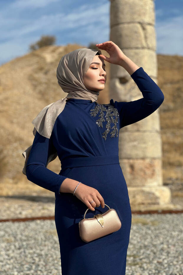 Orkide Abiye - Lacivert - 5