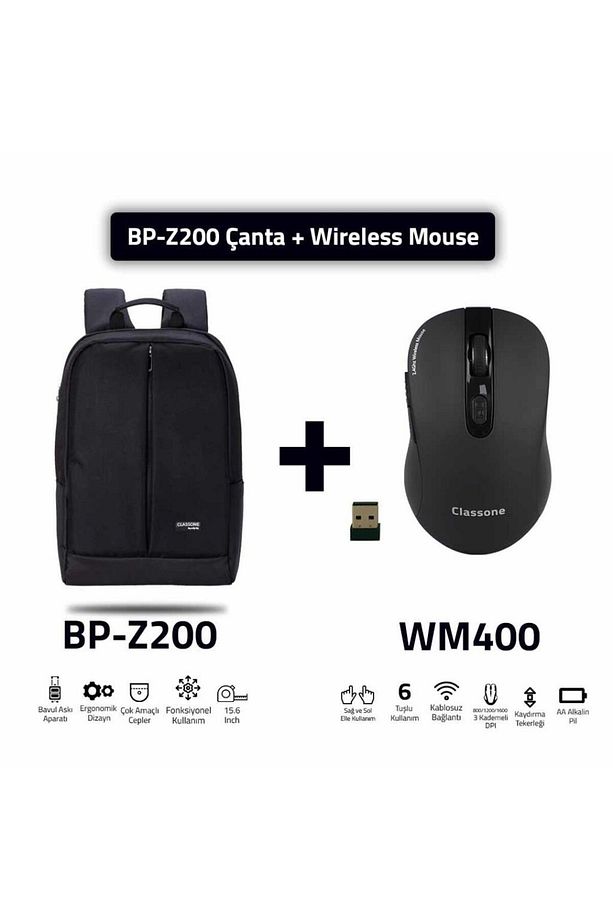 Bp-z200-wm400 Mouse -15.6" Su Geçirmez Kumaş Laptop ,notebook Sırt Çantası Kablosuz Mouse - 1