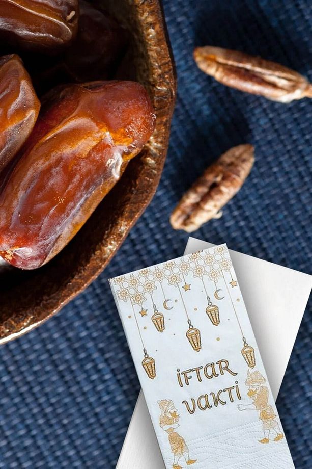 Ramazan Seti 6 Adet Rahle Şekilde Besmele ve Elif Vav Motifli Hurmalık ve 50'li iftar Vakti Peçetesi - 4