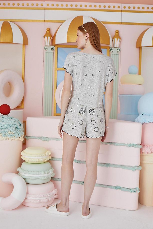 Kadın Kısa Kol Gri Şortlu Pijama Takım C7T3N751 - 5