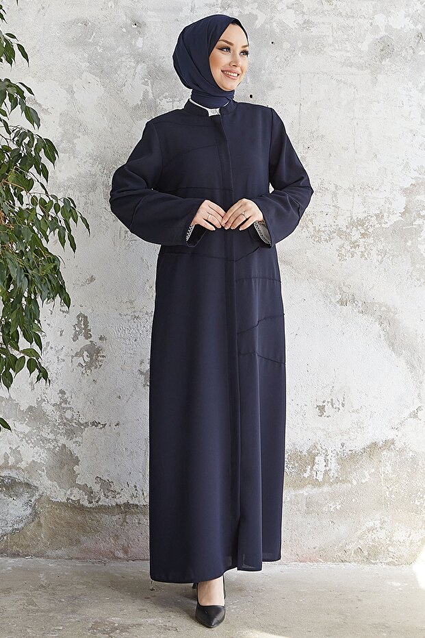 Ivory Piping Pattern Ferace - Navy Blue