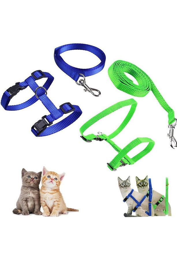 Kedi Göğüs Tasması Ayarlanabilir Boyunluklu Renkli Gezdirme Kayışı Boyun Tasması Pire Kedi Tüneli - 1