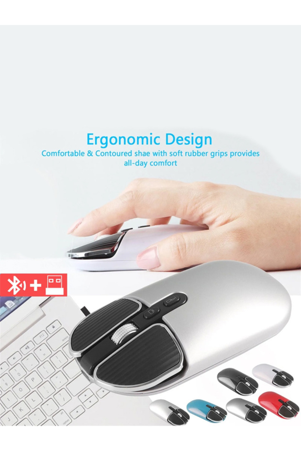 Kablosuz Mouse Kablosuz Fare Bluetooth Ve 2.4 Ghz Şarjlı Ergonomik 1600 Dpı Mouse - 7