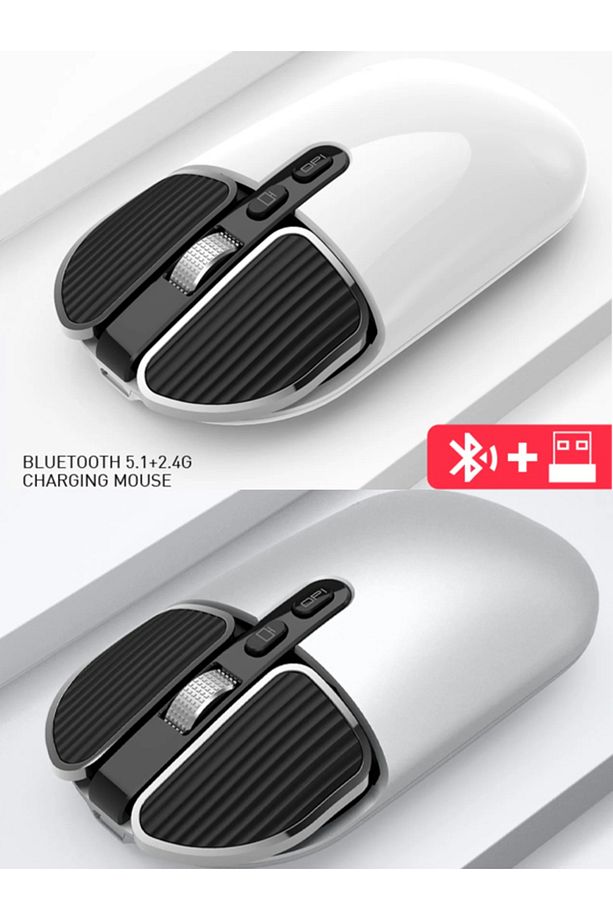 Kablosuz Mouse Kablosuz Fare Bluetooth Ve 2.4 Ghz Şarjlı Ergonomik 1600 Dpı Mouse - 2