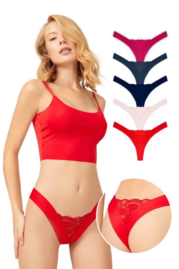 Women's Brazilian 5-Pack Panties with Lace Detail on the Front and Back
