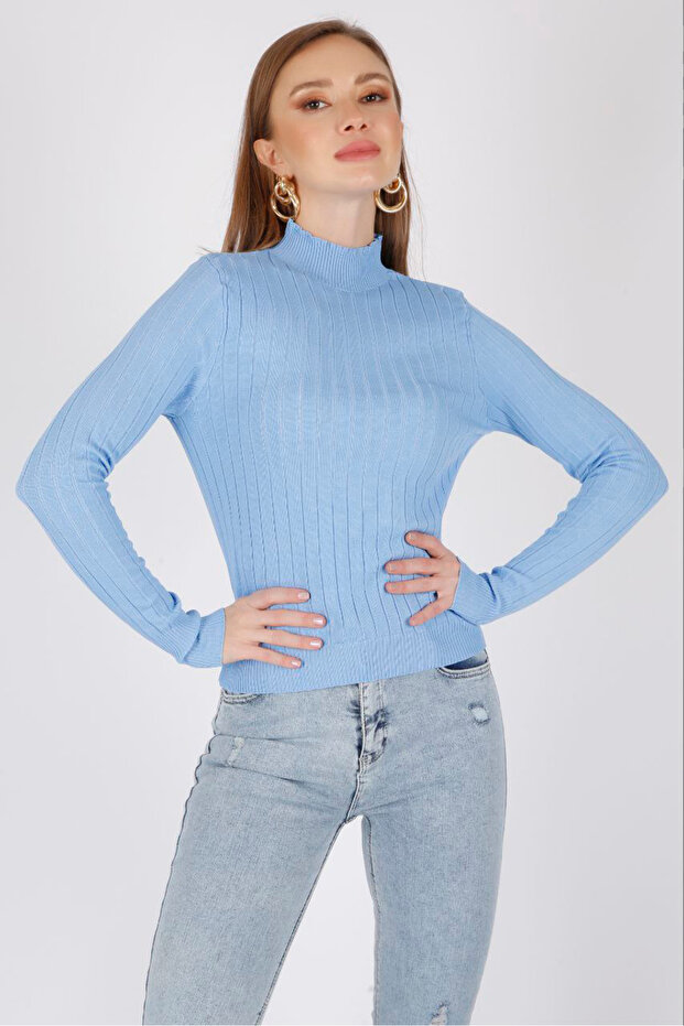 Half Turtleneck Ribbed Long Sleeve Summer Stretchy Knitwear Badi Blouse