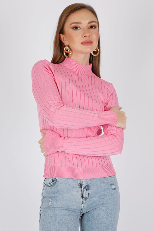 Half Turtleneck Ribbed Long Sleeve Summer Stretchy Knitwear Badi Blouse