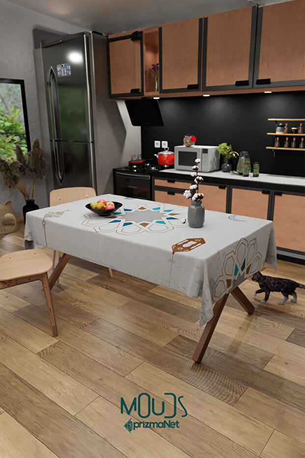 مفرش طاولة من قماش الجلد المدبوغ بنمط خماسي رمضان، مربع ومستطيل - 1