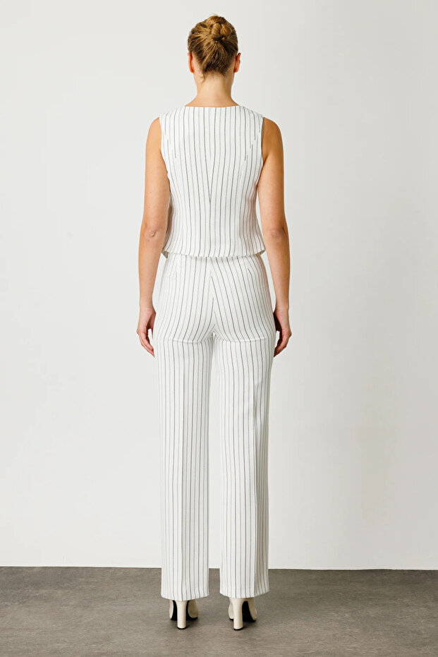 Çizgili Düğmeli Yelek - 4