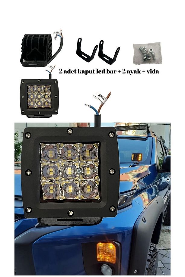 Kaput Üstü Offroad Led Lamba 18 Ledli Beyaz Işık Projektör 8x8cm 2 adet (bir çift) - 3