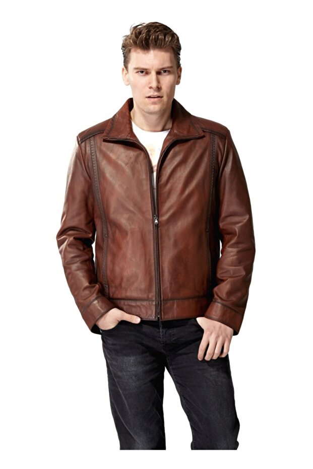 Erkek Taba Deri Ceket - 1