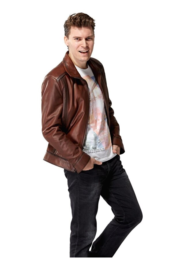 Erkek Taba Deri Ceket - 3