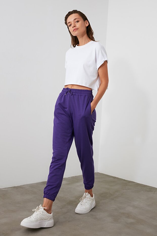 Lila Basic Jogger Strick Dünne Jogginghose TWOAW21EA0194 - 12