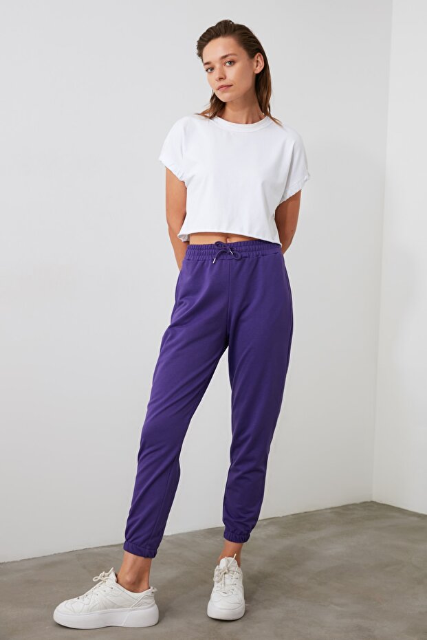 Lila Basic Jogger Strick Dünne Jogginghose TWOAW21EA0194 - 13