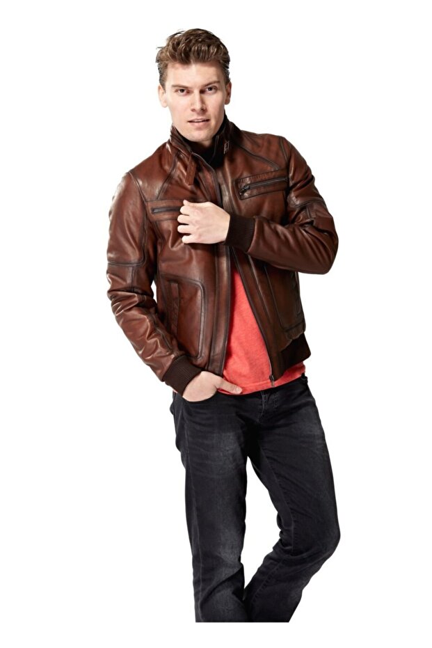 Erkek Taba Deri Mont - 3