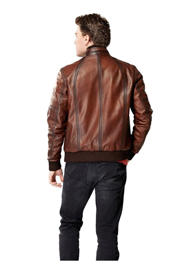 Erkek Taba Deri Mont - 4