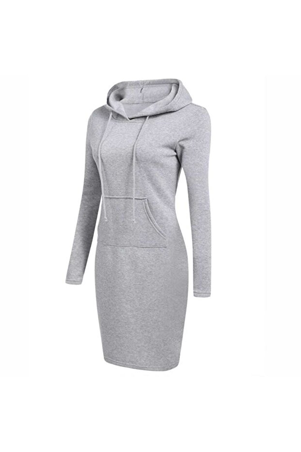 Kapüşonlu Cepli Spor Model Elbise - 1