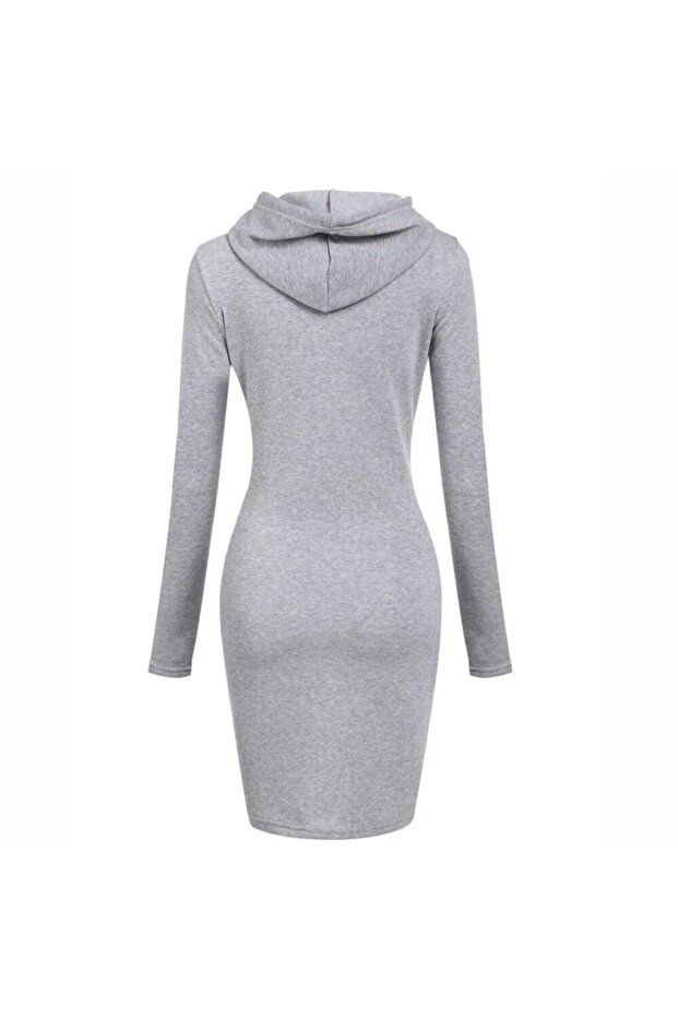 Kapüşonlu Cepli Spor Model Elbise - 2