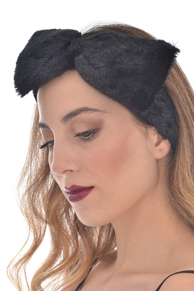 Hahai Women's Elastic Black Color Plush Bow Hair Band