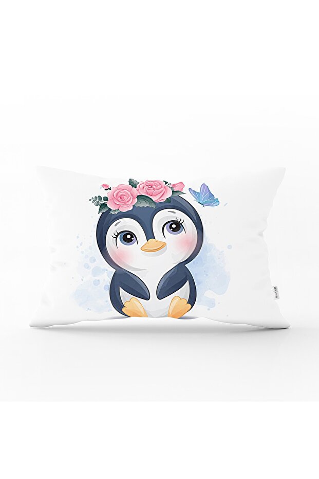 Rectangular Throw Pillow Cover with Cute Penguin Design - 1