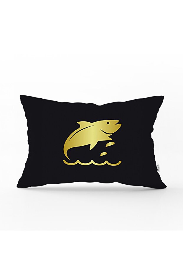 Fish on Black Background Printed Rectangular Throw Pillow Cover - 1