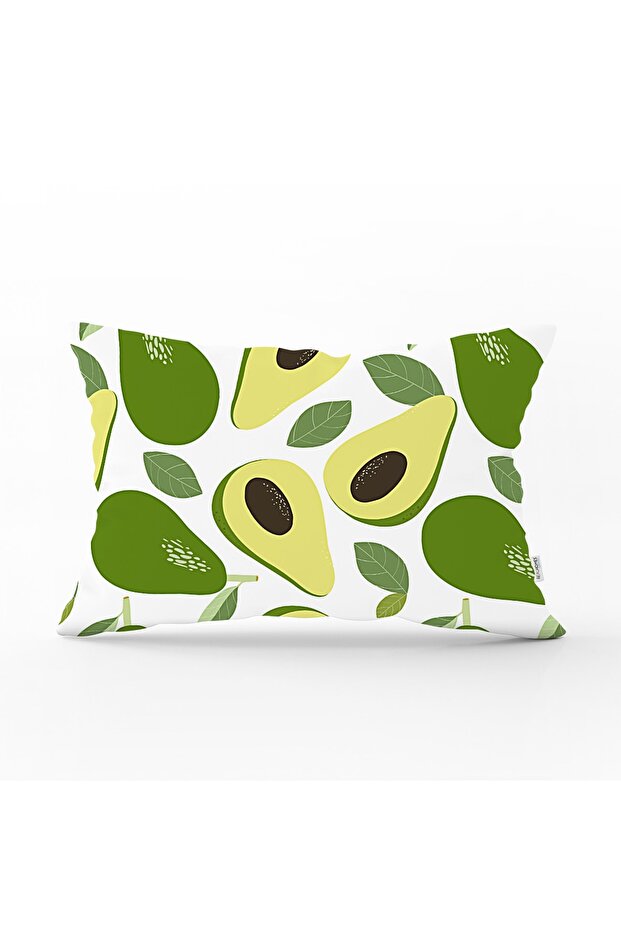 Multiple Avocado Printed Rectangular Throw Pillow Cover on White Background - 1