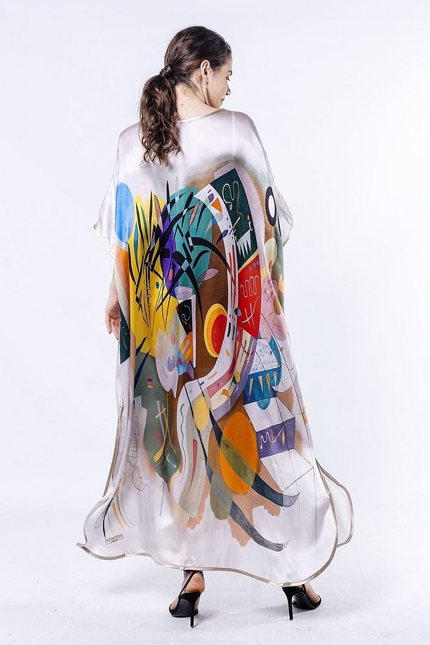 Saf İpek Uzun Elbise | Kandinsky Dominant Curve | Nomads Felt - 4