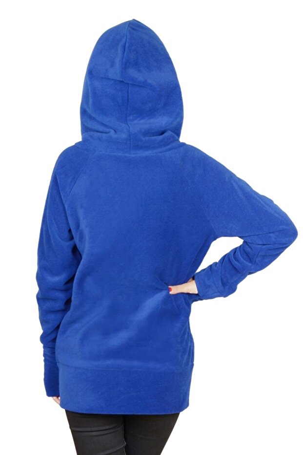Kadın Mavi Eldivenli Polar Sweatshirt - 2