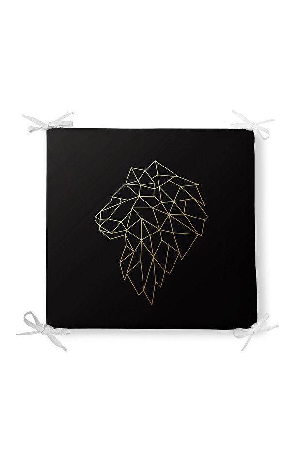 Special Design Zippered Chair Cushion on Black Floor with Gold Geometric Lion Drawing