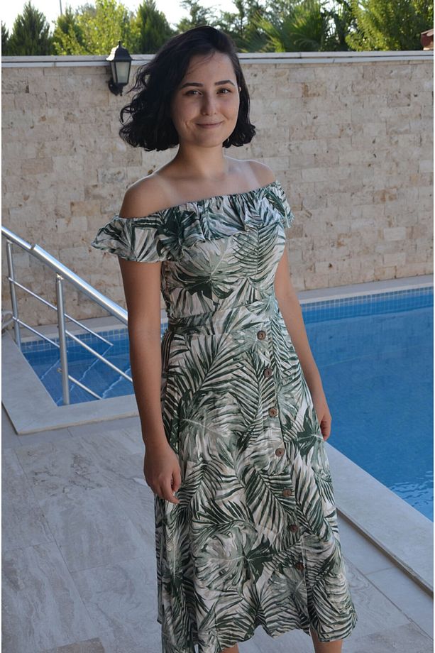 Yaprak Desenli Elbise - 3