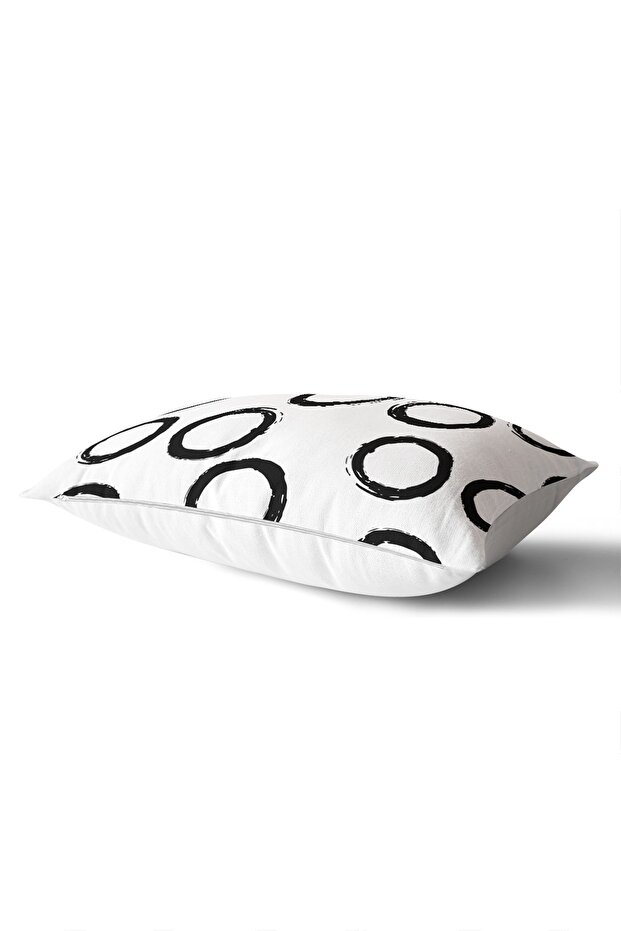 Black Round Patterned Rectangular Throw Pillow Cover with White Background - 2
