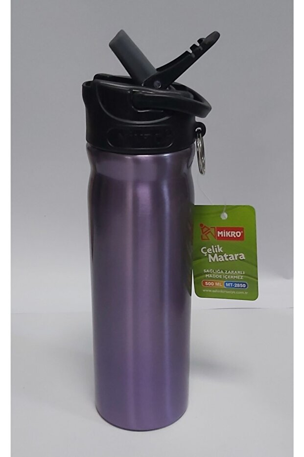 500 Ml Steel Flask with Straw Bright Purple