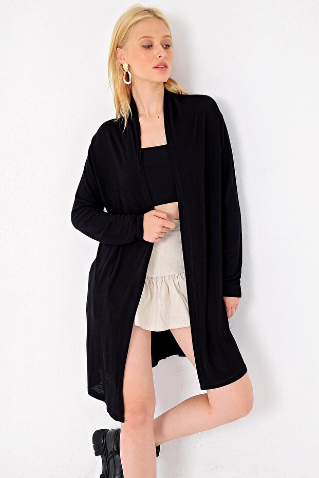 Black Shawl Collar Viscon Cardigan Alc-X4864