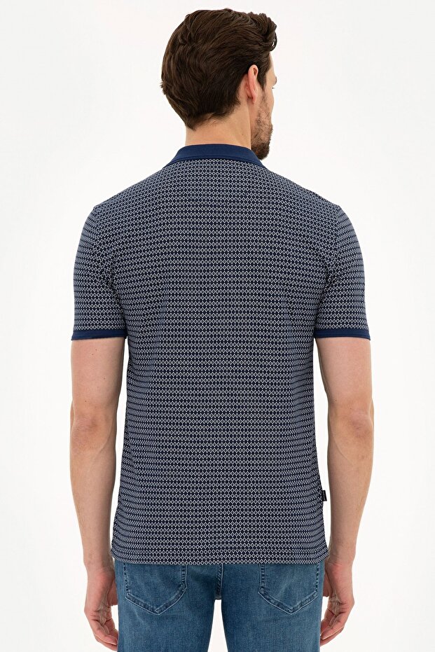Navy Blue Slim Fit Polo Neck T-Shirt