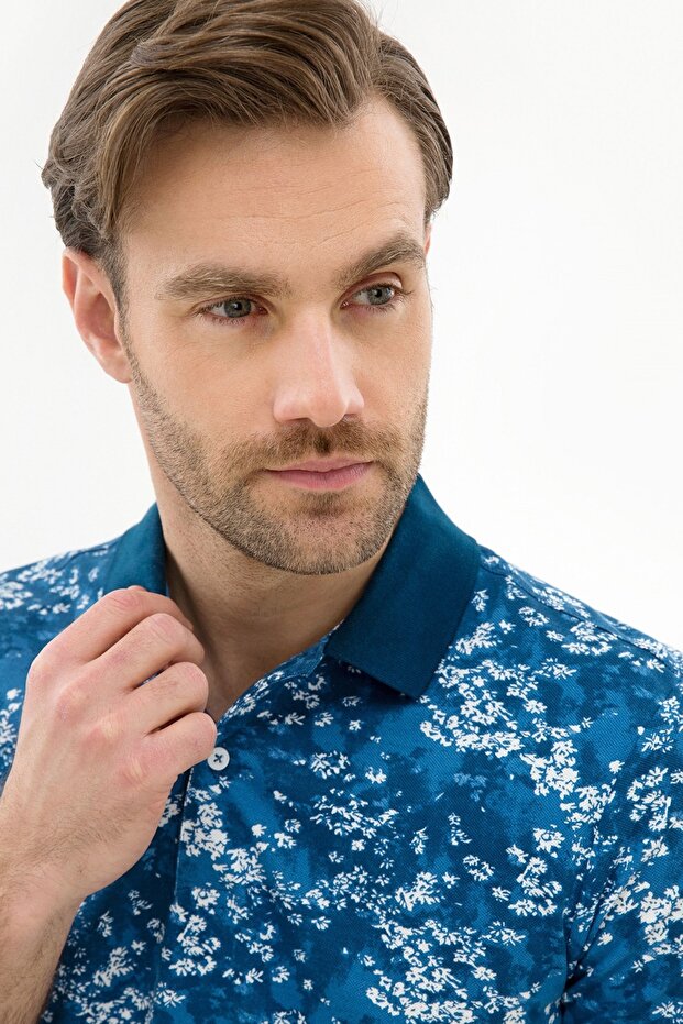 Navy Blue Slim Fit Polo Neck T-Shirt