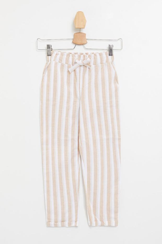 Girl's Striped Waist Lace-Up Carrot Pants M8559A620Sp