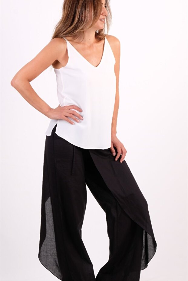 Askılı V Yaka Bluz - 1