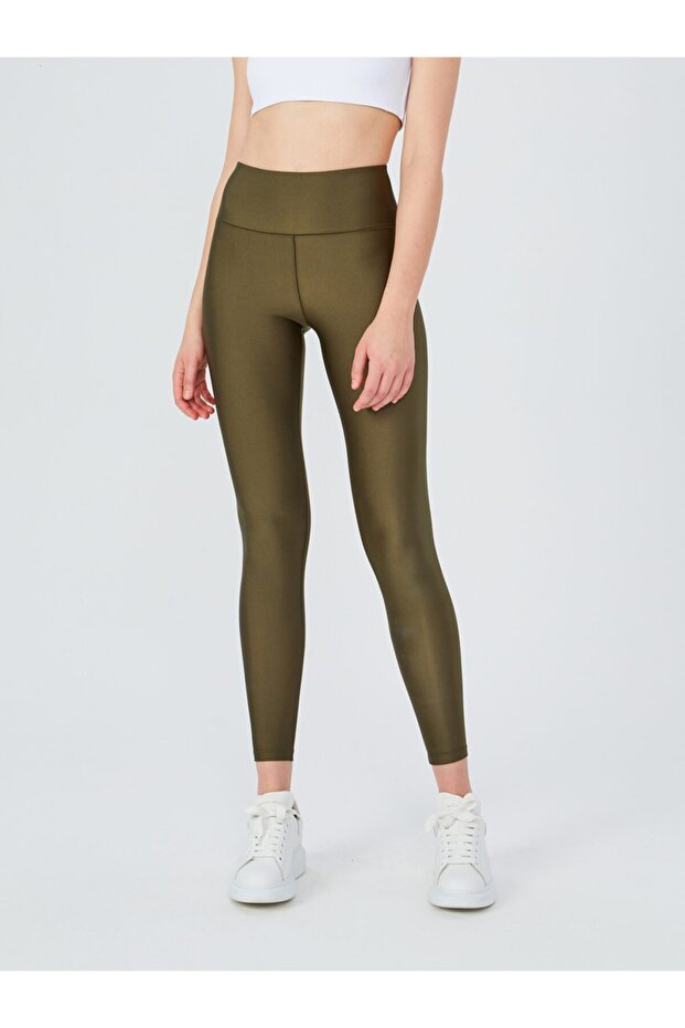 High Waist Shiny Leggings Khaki