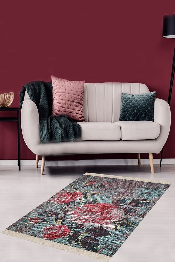 Patchwork Gül Desenli Dijital Baskı Yıkanabilir Kaymaz Taban Modern Salon Halı 80 x 150 - 2