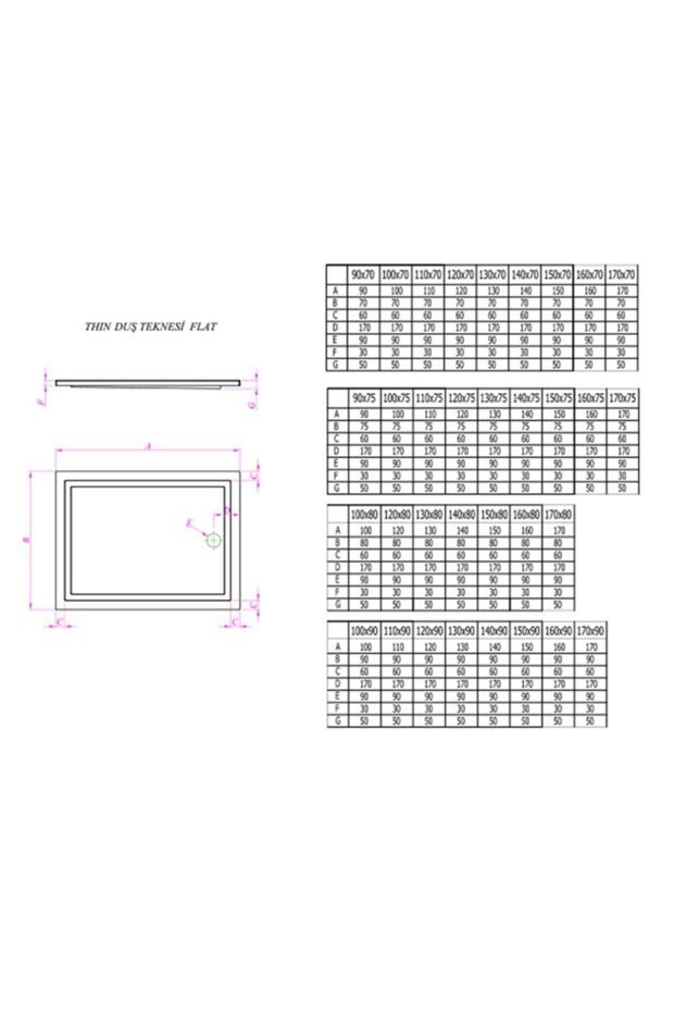 Thin 140x80 cm Flat Dikdörtgen Duş Teknesi - 2