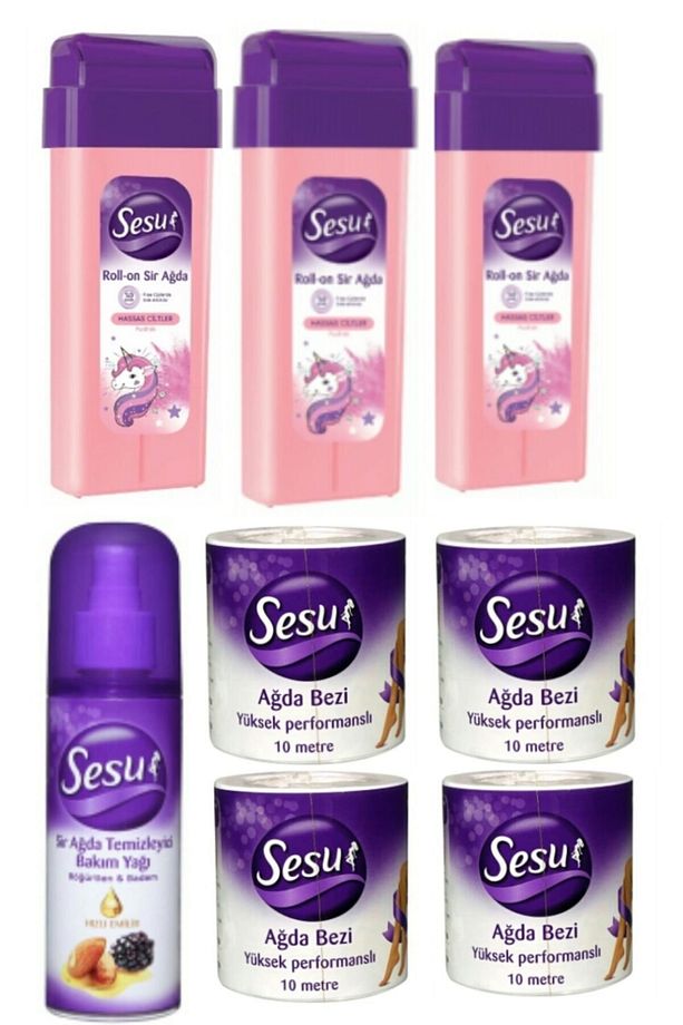 3 Adet Pudralı Hassas Cilt Kartuş Ağda Ağda Bezi 10mt 4ad+ Tem Yağı - 1
