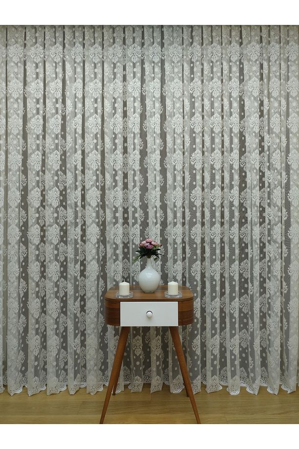 Ekru Damaks Örme Tül Perde 150x200 cm  Normal Pile 1/2.5 - 7
