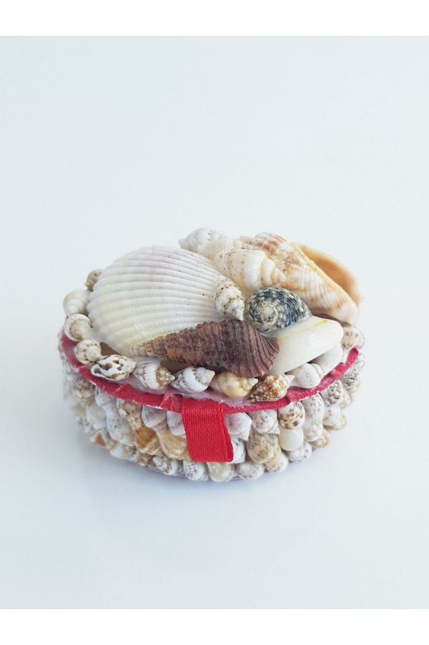 Deniz Kabuğu Süslemeli Oval Mini Takı Mücevher Kutusu 5x6 Cm - Mkt14 - 1